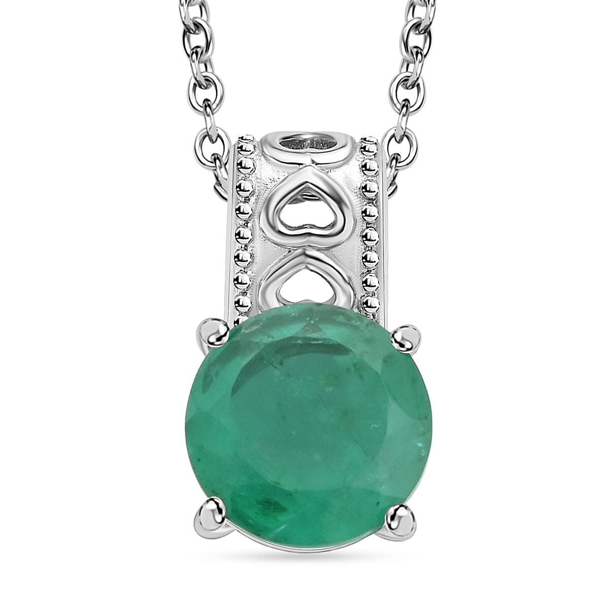 Emeraldine Quartz Solitaire Pendant Necklace 20 Inches in Stainless Steel 3.25 ctw