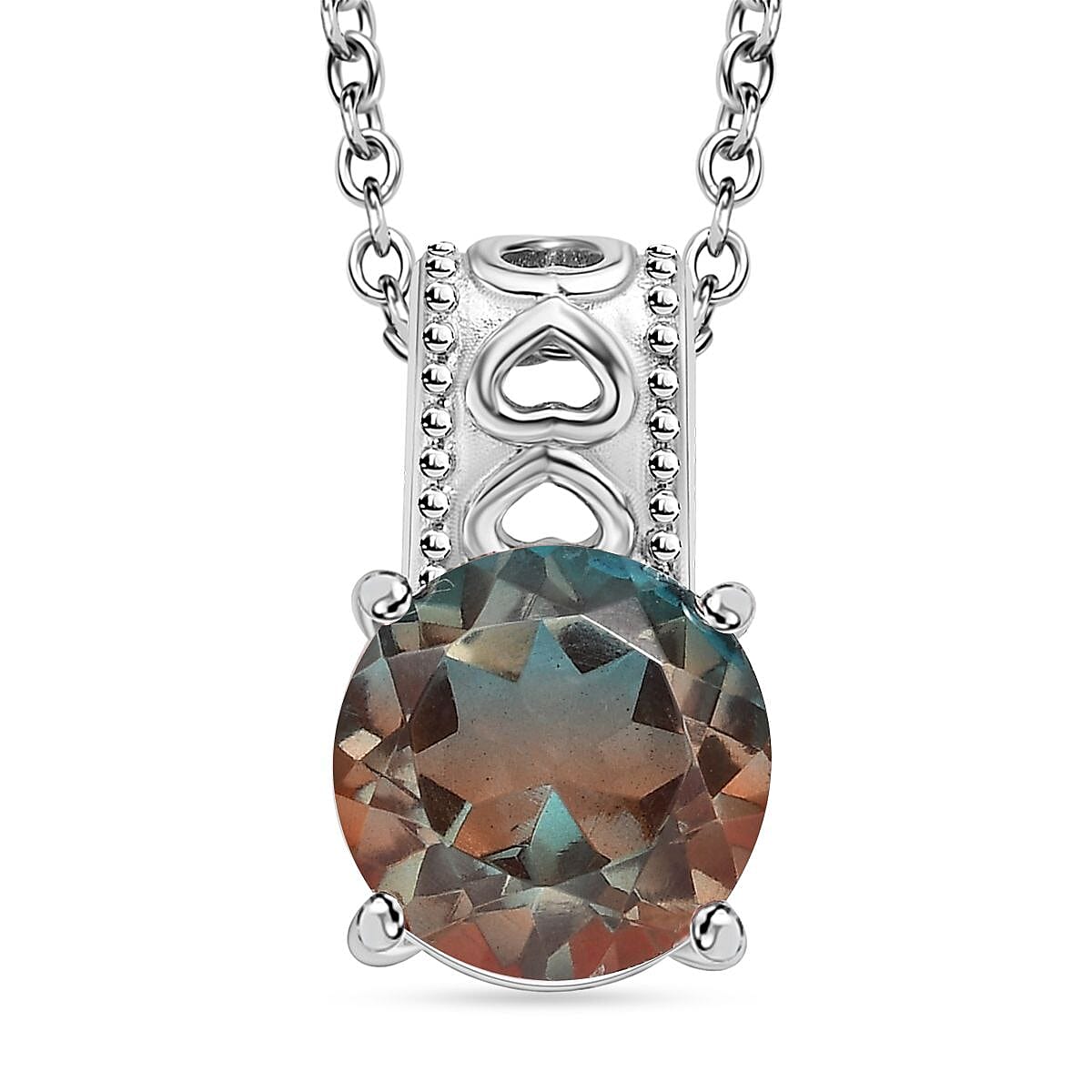 Emeraldine Quartz Solitaire Pendant Necklace 20 Inches in Stainless Steel 3.25 ctw