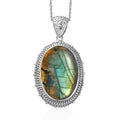 Malagasy Labradorite Pendant in Platinum Over Copper with Stainless Steel Necklace 20 Inches 36.25 ctw - Sticky add to cart bar