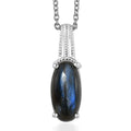 Malagasy Labradorite Pendant in Sterling Silver with Stainless Steel Necklace 20 Inches 5.65 ctw - Sticky add to cart bar