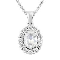 Simulated Diamond Pendant Necklace 18 Inches in Silvertone