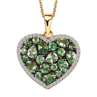 Tsavorite Garnet and Moissanite Heart Pendant Necklace 20 Inches in Vermeil Yellow Gold Over Sterling Silver 2.60 ctw
