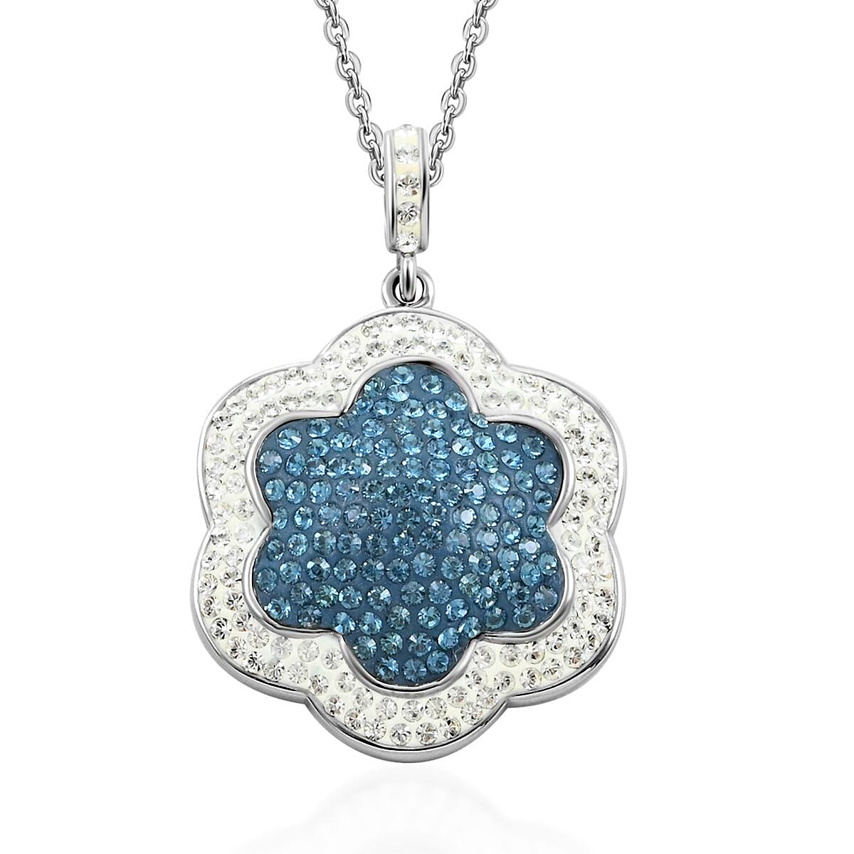 Blue and White Austrian Crystal Pendant Necklace 18 Inches