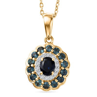 Premium Monte Belo Indicolite, White Zircon Pendant Necklace (20 Inches) in 18K Vermeil YG Over Sterling Silver 1.00 ctw