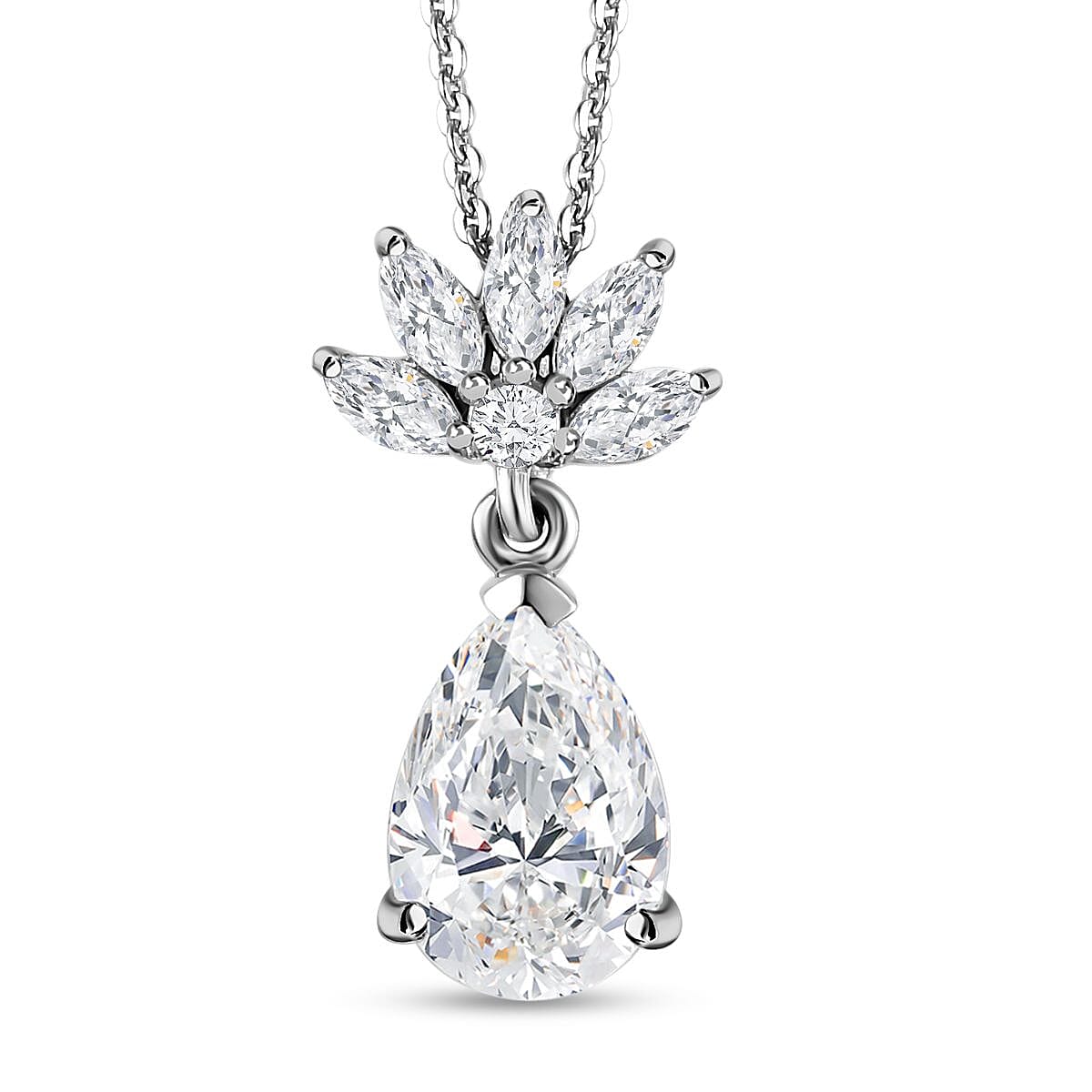 Moissanite Drop Pendant Necklace 20 Inches in Platinum Over Sterling Silver 2.85 ctw