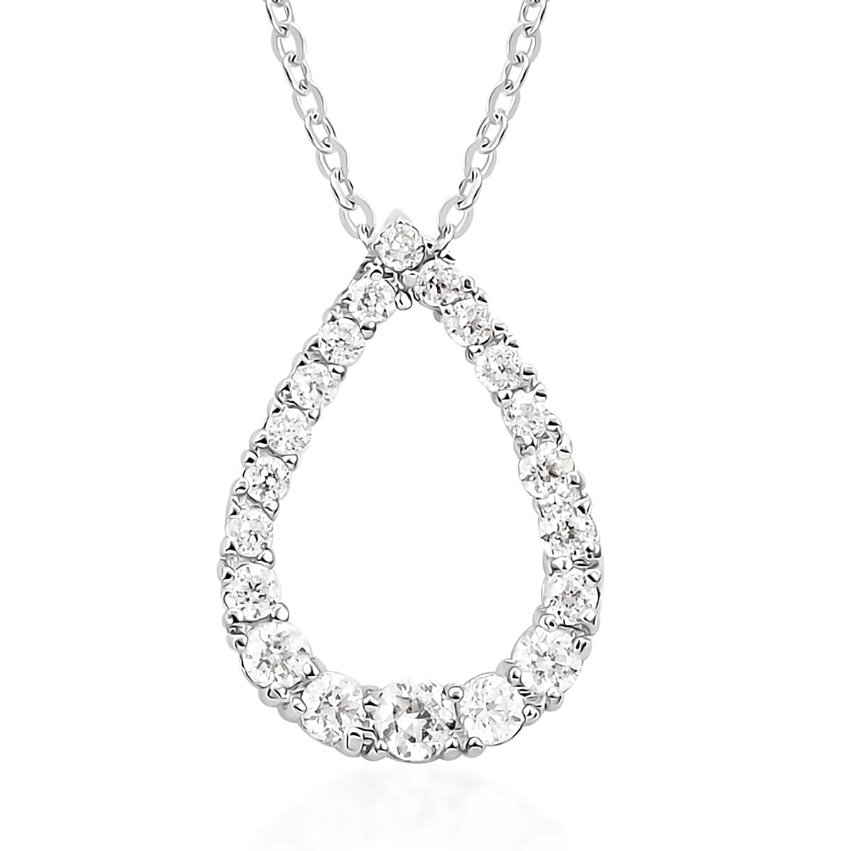 Simulated Diamond Drop Pendant Necklace 18 Inches in Silvertone