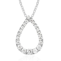 Simulated Diamond Drop Pendant Necklace 18 Inches in Silvertone