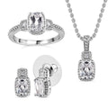 White Topaz and White Sapphire Halo Earrings, Ring (Size 7.0) and Pendant in Platinum Over Sterling Silver with Stainless Steel Necklace 20 Inches 3.75 ctw - Sticky add to cart bar