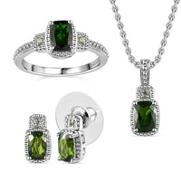 White Topaz and White Sapphire Halo Earrings, Ring (Size 7.0) and Pendant in Platinum Over Sterling Silver with Stainless Steel Necklace 20 Inches 3.75 ctw