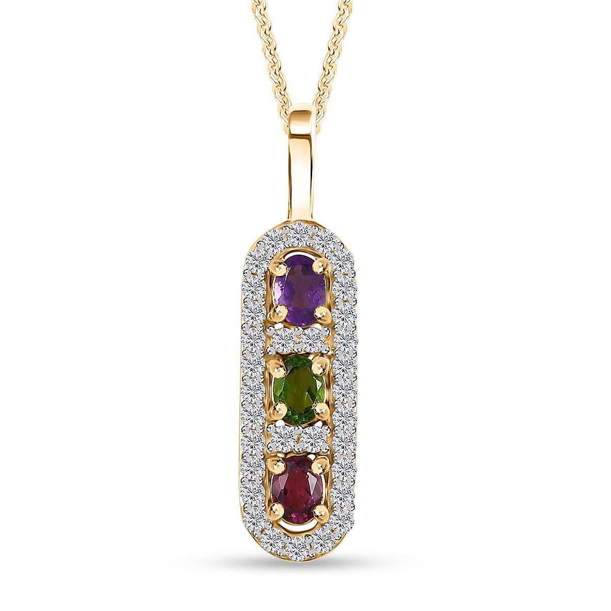 Multi Gemstone Statement Medallion Pendant Necklace 20 Inches in Vermeil Yellow Gold Over Sterling Silver 0.90 ctw