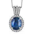 TLV Kashmir Blue Kyanite, Moissanite Halo Pendant Necklace (20 Inches) in Platinum Over Sterling Silver 5.00 ctw - Sticky add to cart bar