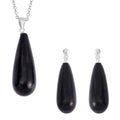 Shungite Earrings and Pendant Necklace 20 Inches in Rhodium Over Sterling Silver 55.50 ctw - Sticky add to cart bar