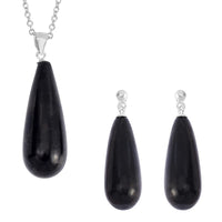 Shungite Earrings and Pendant Necklace 20 Inches in Rhodium Over Sterling Silver 55.50 ctw
