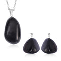 Shungite Earrings and Pendant Necklace 20 Inches in Rhodium Over Sterling Silver 55.50 ctw - Sticky add to cart bar