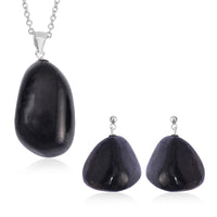 Shungite Earrings and Pendant Necklace 20 Inches in Rhodium Over Sterling Silver 55.50 ctw
