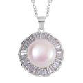 Freshwater Cultured Pearl and Simulated Diamond Pendant in Silvertone with Stainless Steel Necklace 20 Inches 1.00 ctw - Sticky add to cart bar
