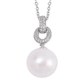 White Edison Pearl and Simulated Diamond Pendant in Silvertone with Stainless Steel Necklace 20 Inches 0.30 ctw - Sticky add to cart bar