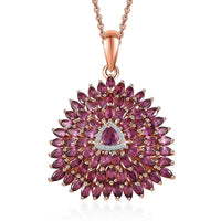 Orissa Rhodolite Garnet and White Zircon Spray Pendant Necklace 20 Inches in Vermeil Rose Gold Over Sterling Silver 7.70 ctw