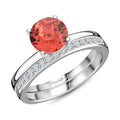 Padparasha Crystal, Simulated Diamond Set of 2 Ring in Sterling Silver (Size 5.0) 0.30 ctw - Sticky add to cart bar