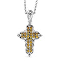 Sunflower Crystal Cross Pendant in Platinum Over Copper with Stainless Steel Necklace (20 Inches) - Sticky add to cart bar