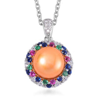 Freshwater Pearl Rainbow Diamond Pendant with Stainless Steel Necklace