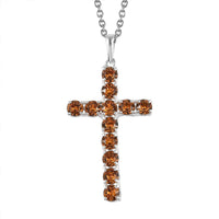 Topaz Color Crystal Cross Pendant in Sterling Silver with Stainless Steel Necklace (20 Inches)