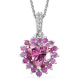 Pink and White Moissanite, Madagascar Pink Sapphire Heart Pendant Necklace 20 Inches in Platinum Over Sterling Silver 2.60 ctw - Sticky add to cart bar