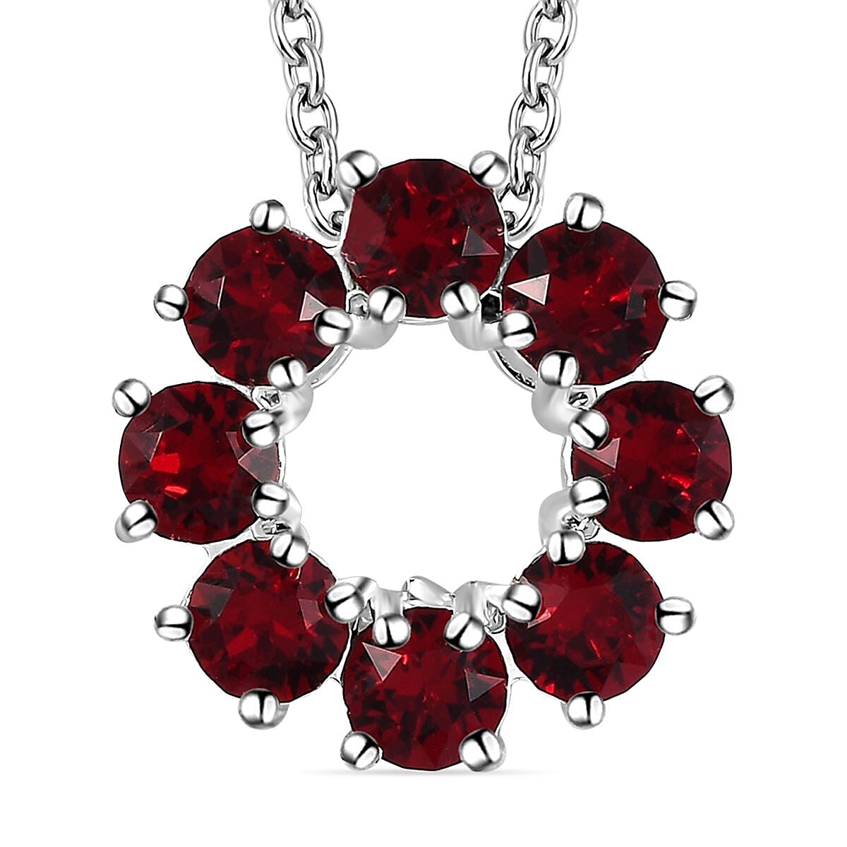 Siam Color Crystal Circle Pendant in Sterling Silver with Stainless Steel Necklace (20 Inches)