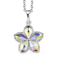 Designer Premium Aurora Borealis Austrian Crystal Flower Pendant in Sterling Silver with Stainless Steel Necklace 20 Inches - Sticky add to cart bar