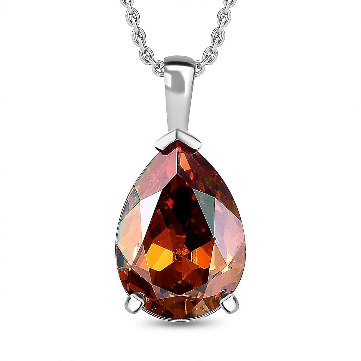 Copper Crystal Solitaire Pendant in Sterling Silver with Stainless Steel Chain 20 Inches