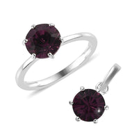 Foilback Amethyst Color Crystal Solitaire Ring (Size 5.00) and Pendant in Sterling Silver 2.50 ctw