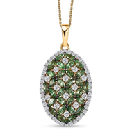Tsavorite Garnet and Moissanite Cluster Pendant Necklace 20 Inches in Vermeil Yellow Gold Over Sterling Silver 4.00 ctw