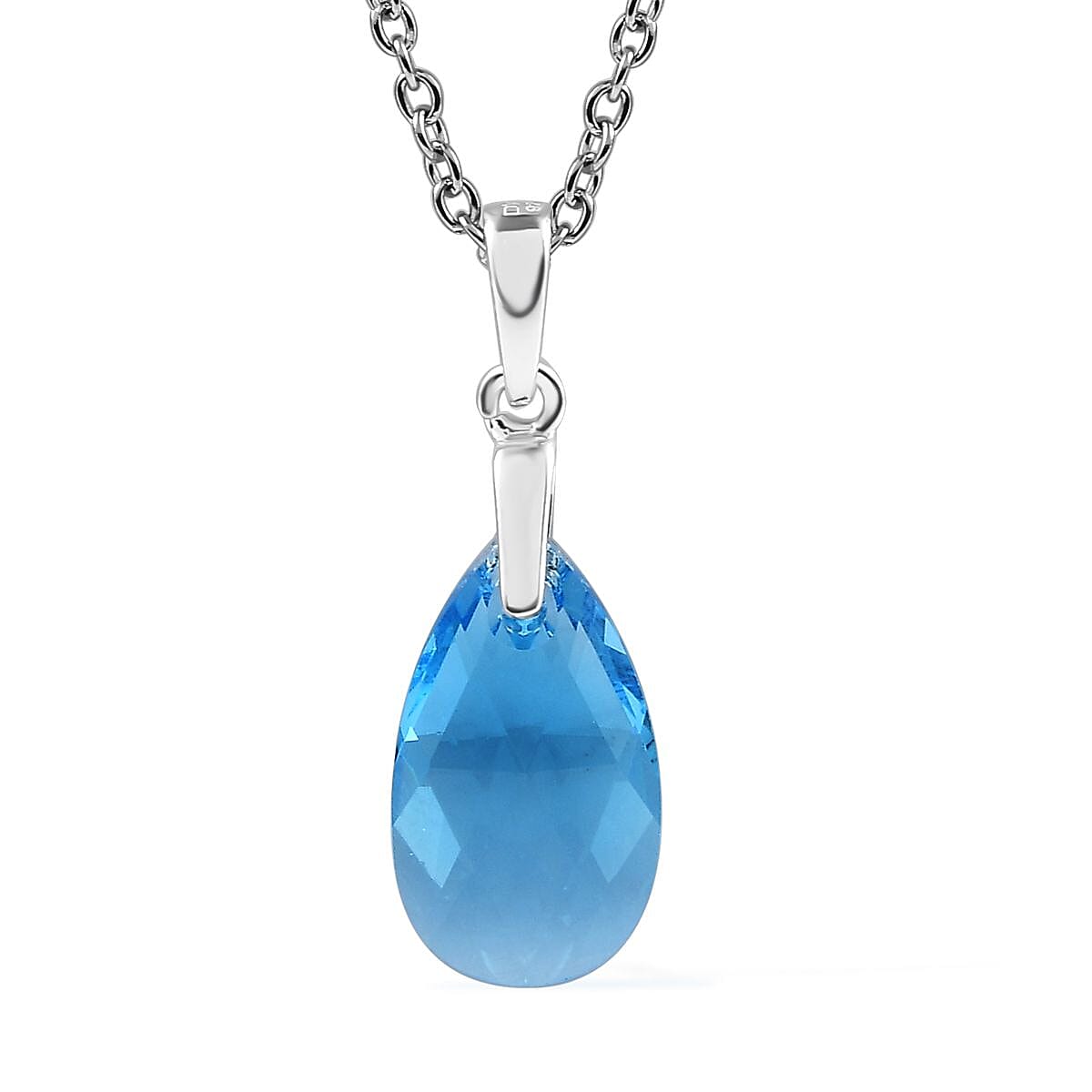 Ruby Color Crystal Pendant in Sterling Silver with Stainless Steel Chain 20 Inches