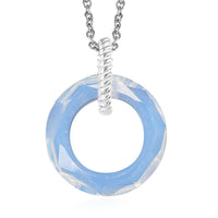 White Opal Color Crystal Pendant in Sterling Silver with Stainless Steel Necklace 20 Inches