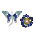 Simulated Pearl, White Austrian Crystal Set of 2 Flower & Butterfly Brooch in Goldtone - Sticky add to cart bar