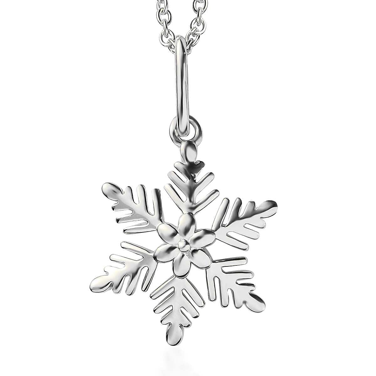 Snowflake Pendant in Sterling Silver with Stainless Steel Necklace (20 Inches)