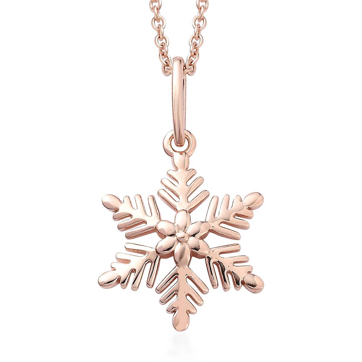 14K Rose Gold Over Sterling Silver Snowflake Pendant with ION Plated RG Stainless Steel Necklace 20 Inches