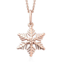 14K Rose Gold Over Sterling Silver Snowflake Pendant with ION Plated RG Stainless Steel Necklace 20 Inches