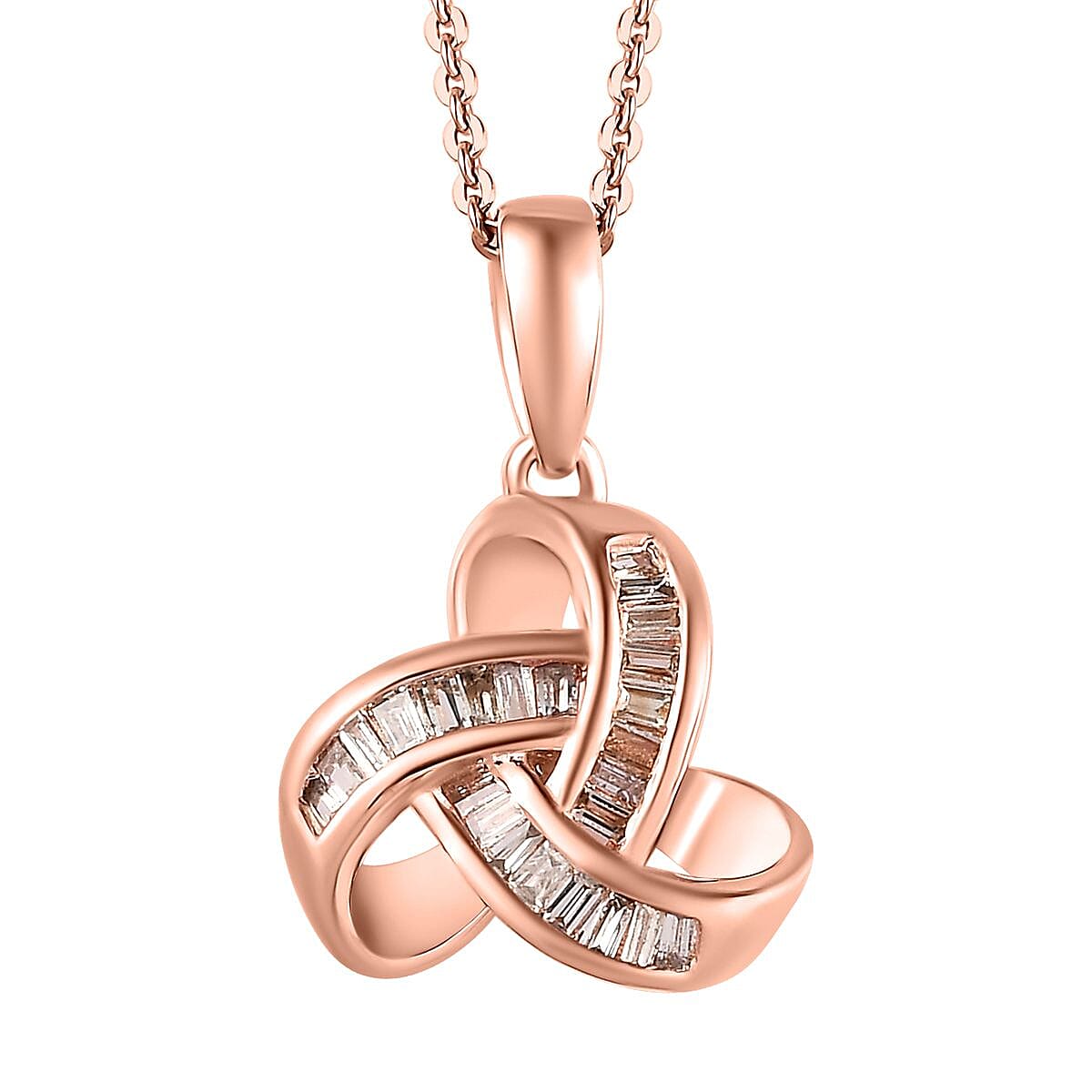 Natural Champagne Diamond 0.25 ctw Knot Pendant Necklace in Vermeil Rose Gold Over Sterling Silver 20 Inches