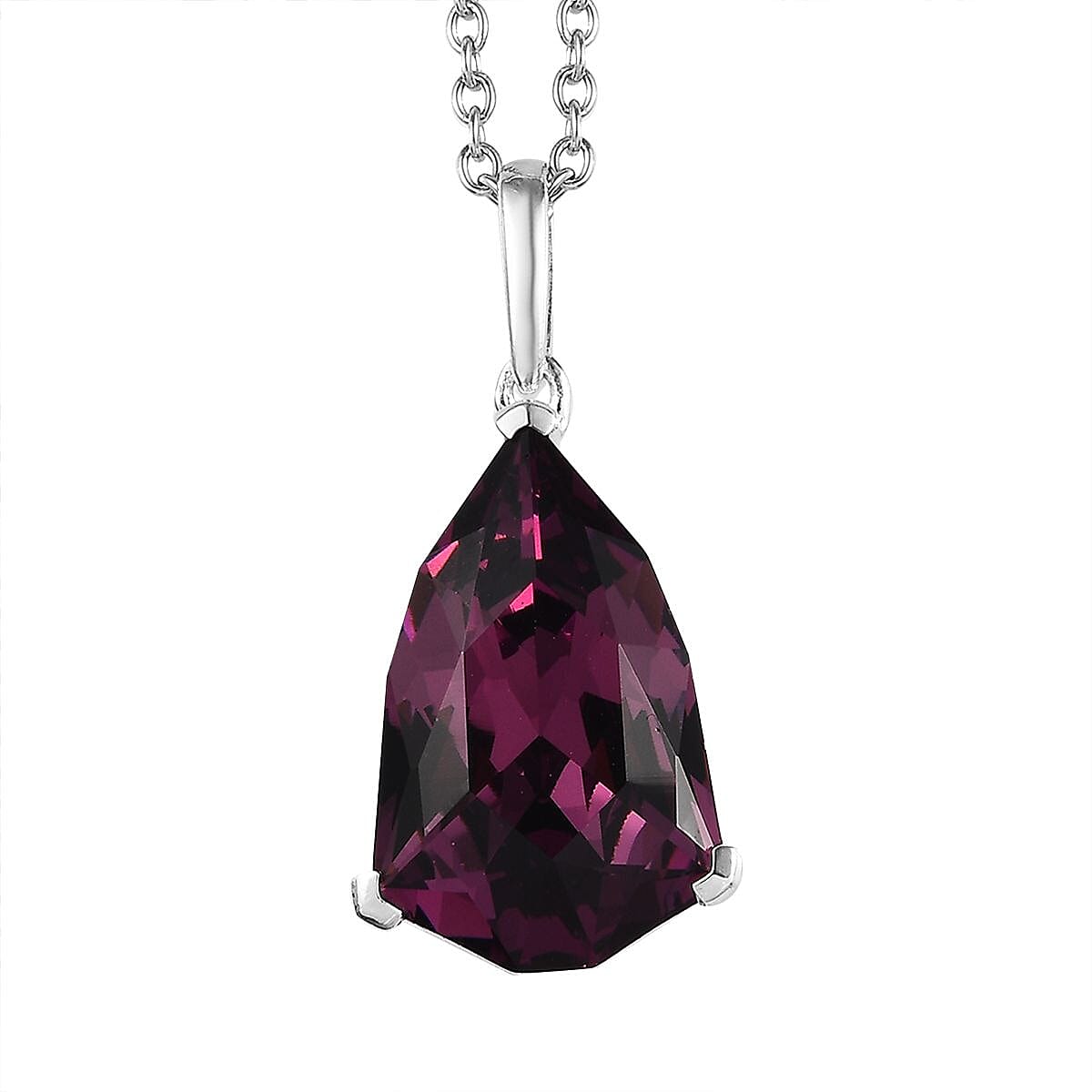 Foilback Amethyst Color Crystal Pendant in Sterling Silver with Stainless Steel Chain (20 Inches)