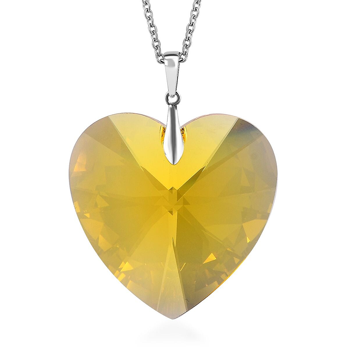 Light Color Topaz Crystal Heart Pendant in Sterling Silver with Stainless Steel Chain (20 Inches)
