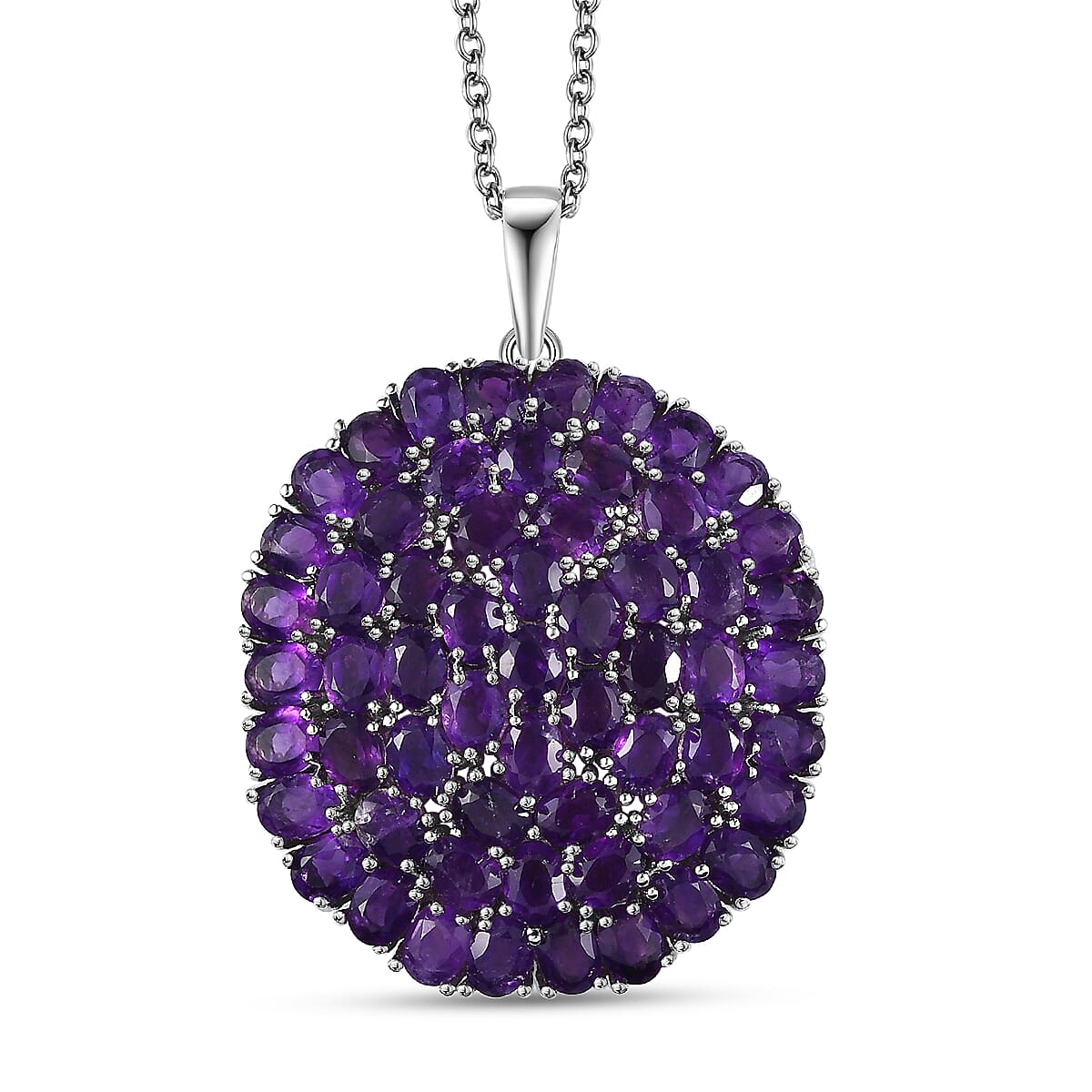 African Amethyst 13.25 ctw Floral Pendant in Platinum Over Copper with Stainless Steel Necklace 20 Inches