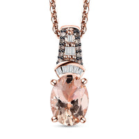 Premium Pink Morganite, Natural Champagne and White Diamond Pendant Necklace 20 Inches in Vermeil Rose Gold Over Sterling Silver 1.35 ctw