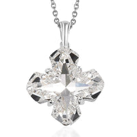 White Crystal Fancy Pendant in Sterling Silver with Stainless Steel Chain 20 Inches
