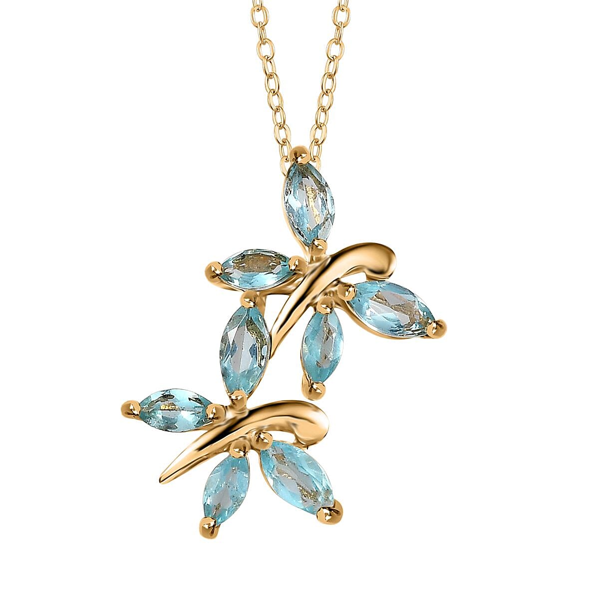 Madagascar Paraiba Apatite Butterfly Pendant Necklace 20 Inches in Vermeil Yellow Gold Over Sterling Silver 1.50 ctw