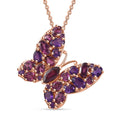 Orissa Rhodolite Garnet and Lusaka Amethyst Butterfly Pendant Necklace 20 Inches in Vermeil Rose Gold Over Sterling Silver 4.25 ctw - Sticky add to cart bar