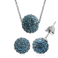 Blue Austrian Crystal Earrings and Necklace 18 Inches in Silvertone - Sticky add to cart bar