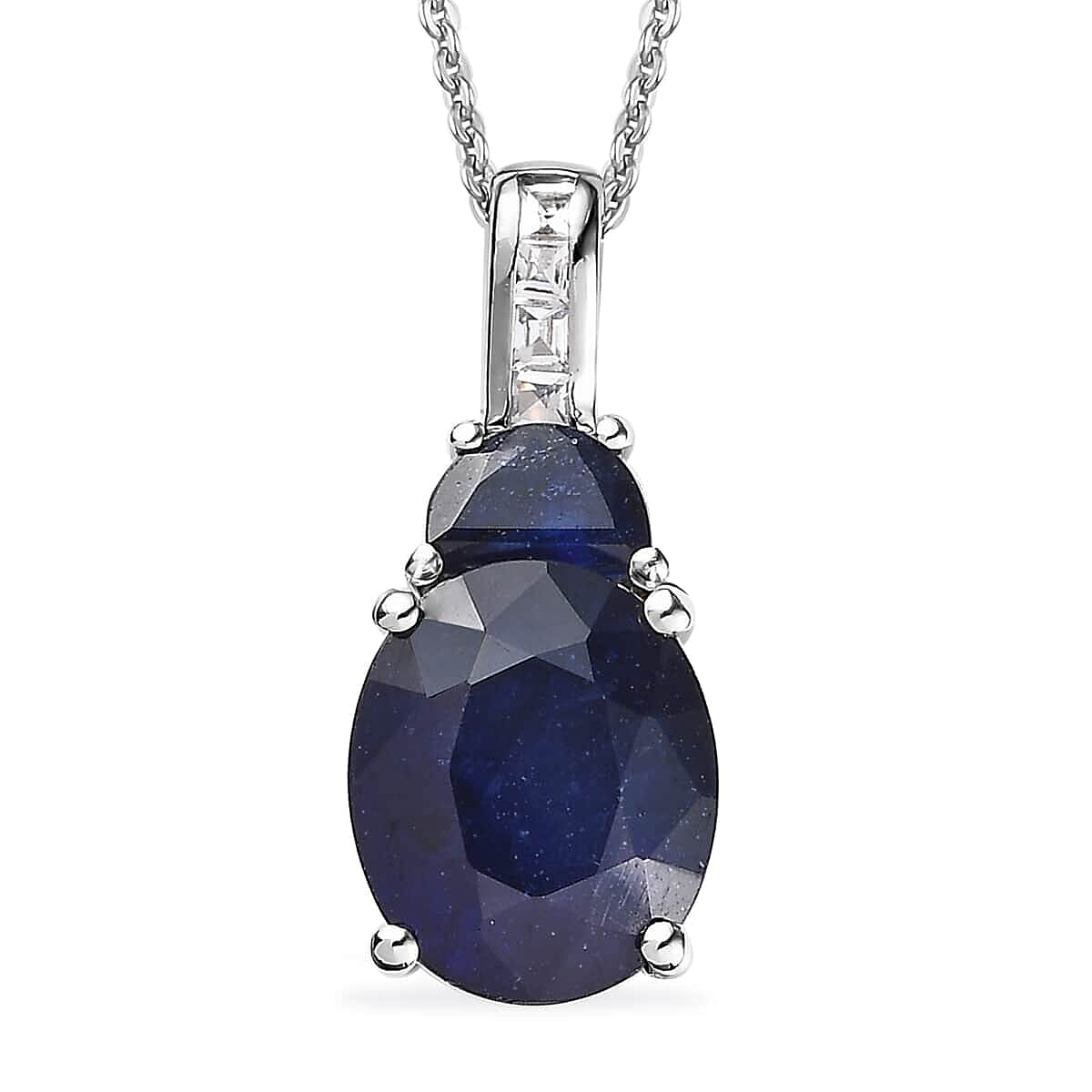 Masoala Sapphire (FF) (Oval), White Topaz Pendant Necklace (20 Inches) in Platinum Over Sterling Silver 8.40 ctw