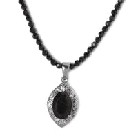 Australian Black Tourmaline Pendant With Quartzite Beaded Necklace 20 Inches in Stainless Steel 61.10 ctw