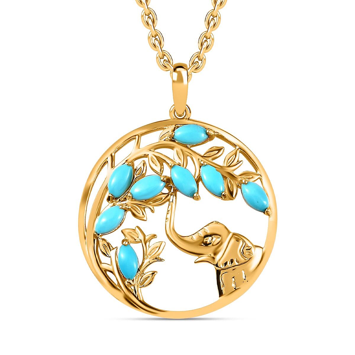 Premium Sleeping Beauty Turquoise Pendant Necklace 18 Inches in Vermeil Yellow Gold Over Sterling Silver 1.20 ctw